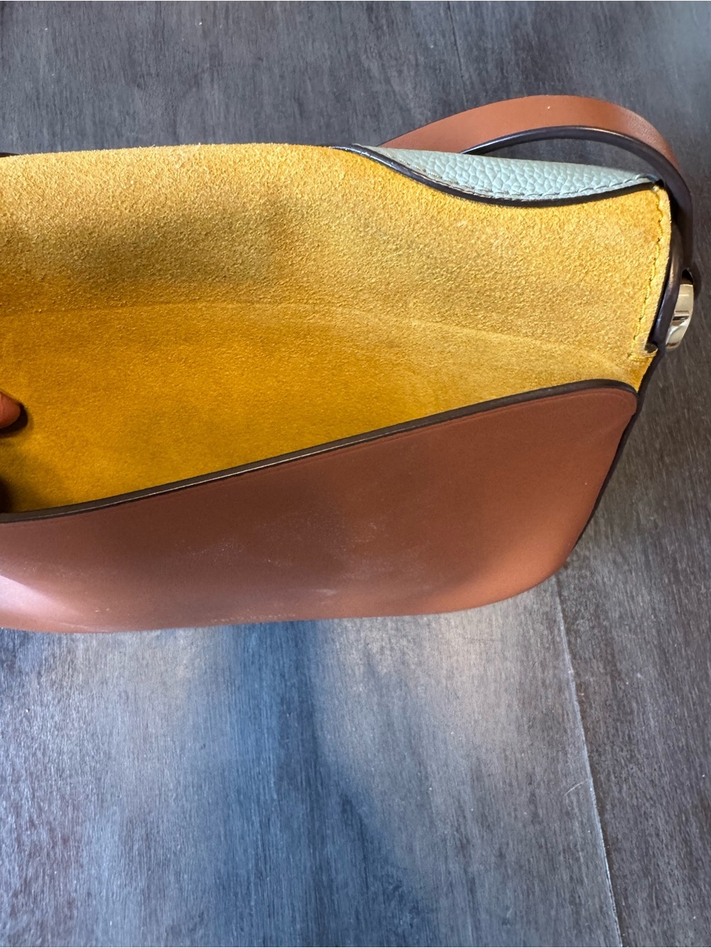 kate spade Colorblock Leather & Suede Crossbody in Mustard, Cream & Tan - Picture 4 of 5